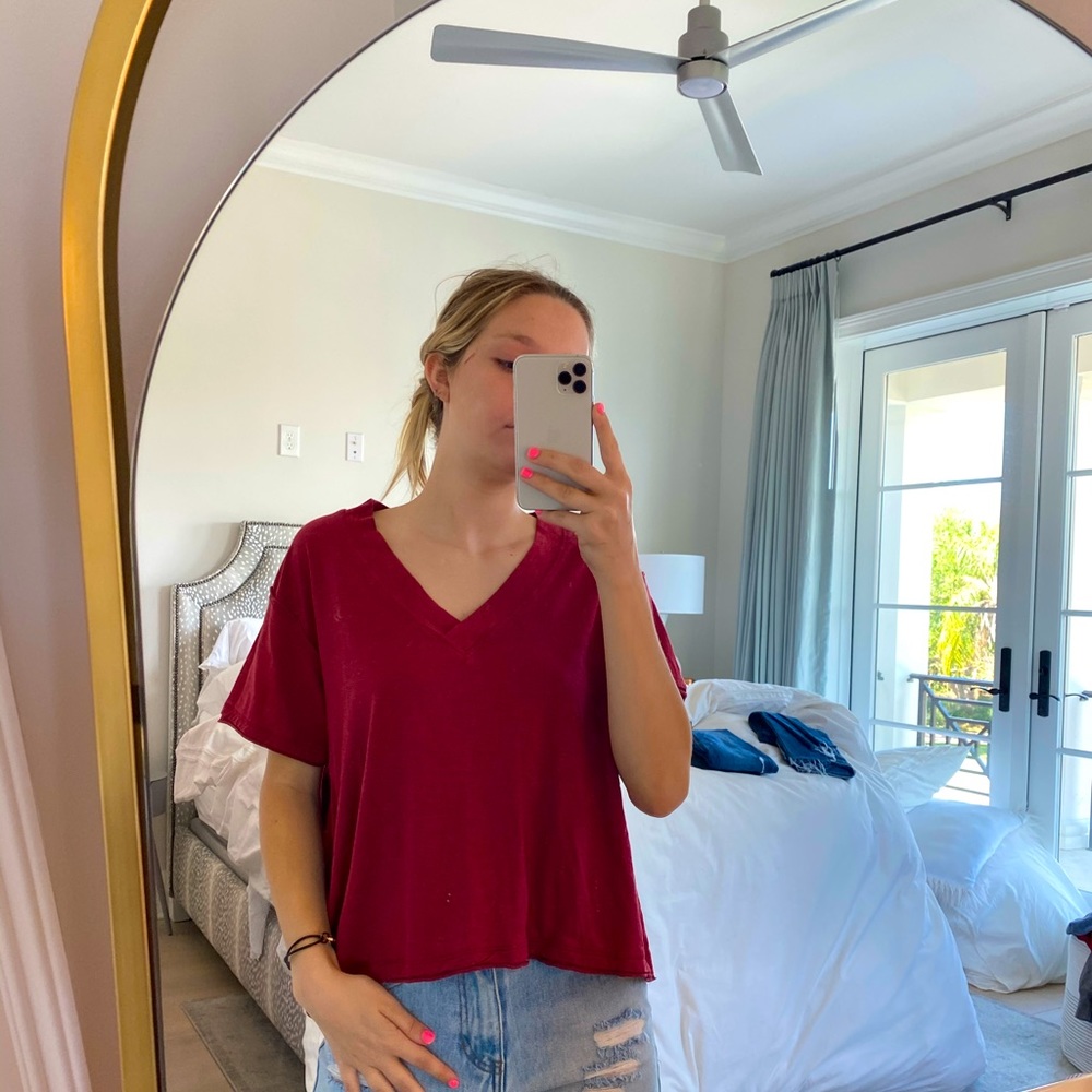 Red V neck shirt